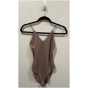 ZARA Brown V-Neck Spaghetti Straps Bodysuit